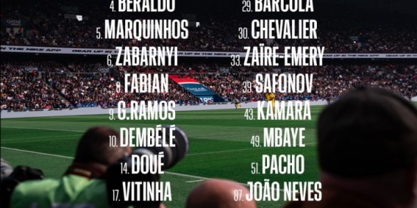 巴黎迎战昂热名单公布：登贝莱领衔锋线，多纳鲁马与K77缺阵